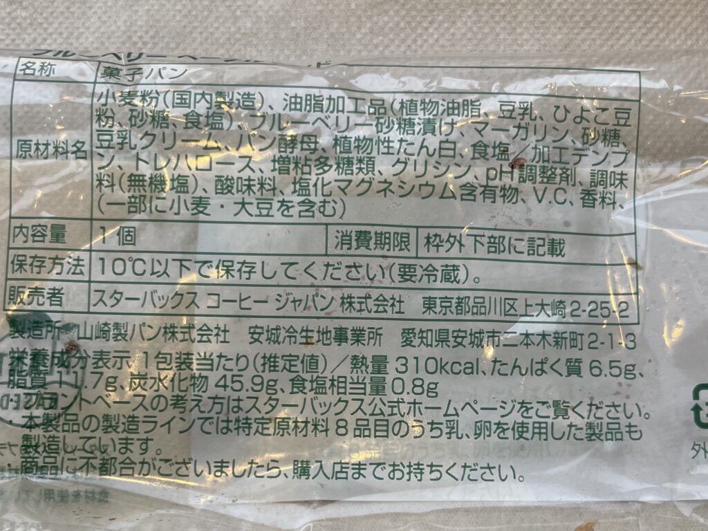 ブルーベリーベーグルサンド原材料
