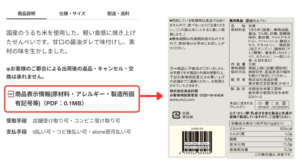 無印サイトでの原材料確認手順